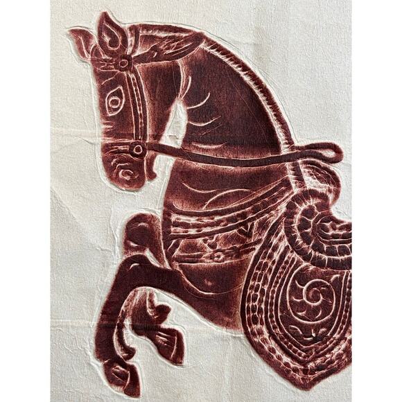 Vintage Thai Stone Rubbing on rice paper. Brownish red. Horse. Decor. 18x13" - Picture 3 of 9